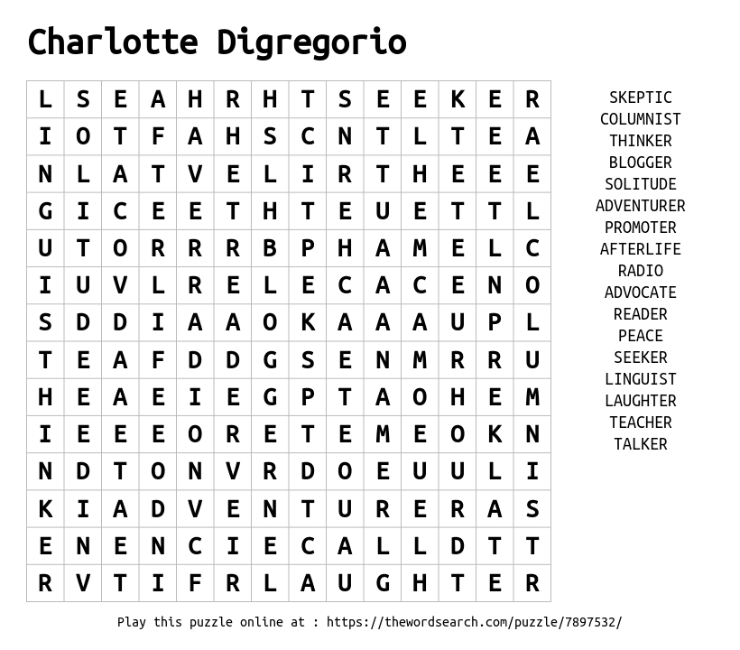 Word Search on Charlotte Digregorio