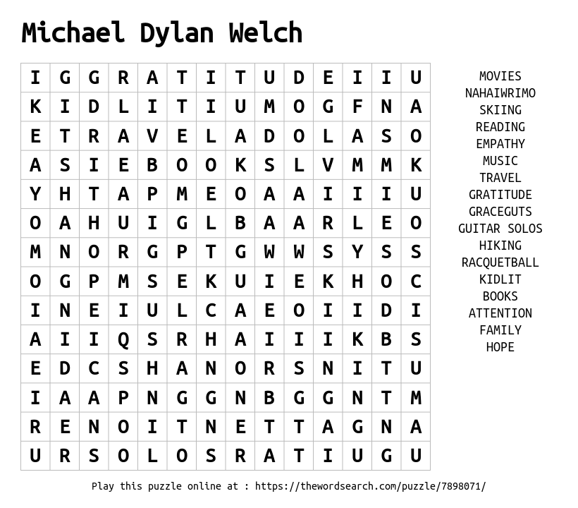 Word Search on Michael Dylan Welch
