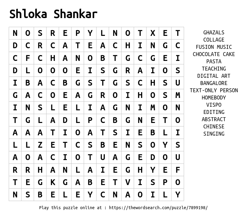 Word Search on Shloka Shankar