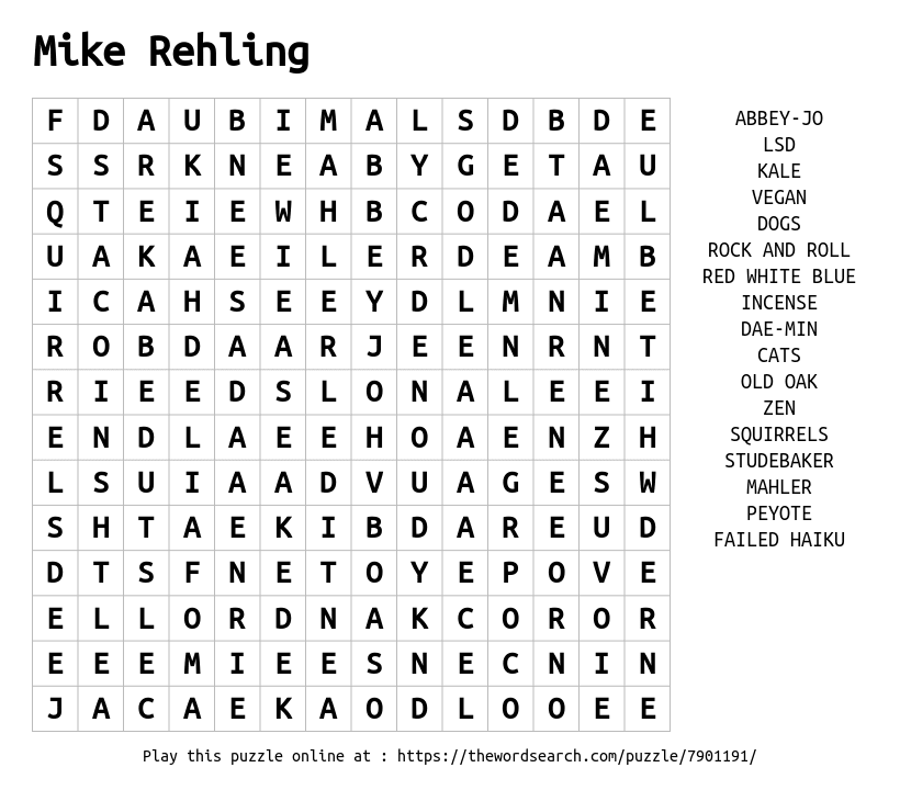 Word Search on Mike Rehling