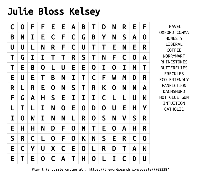 Word Search on Julie Bloss Kelsey