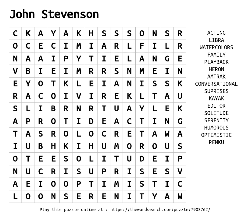Word Search on John Stevenson