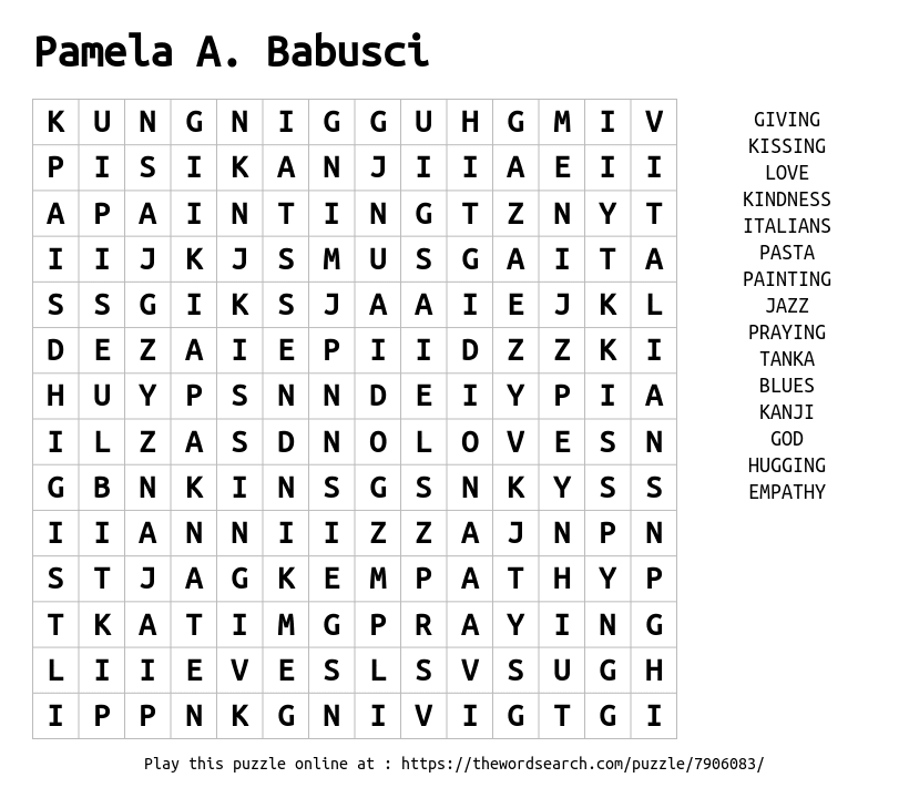 Word Search on Pamela A. Babusci