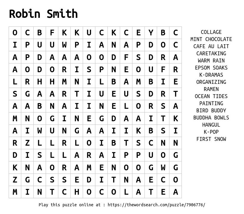 Word Search on Robin Smith
