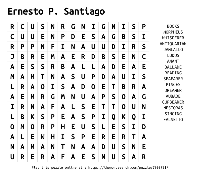 Word Search on Ernesto P. Santiago
