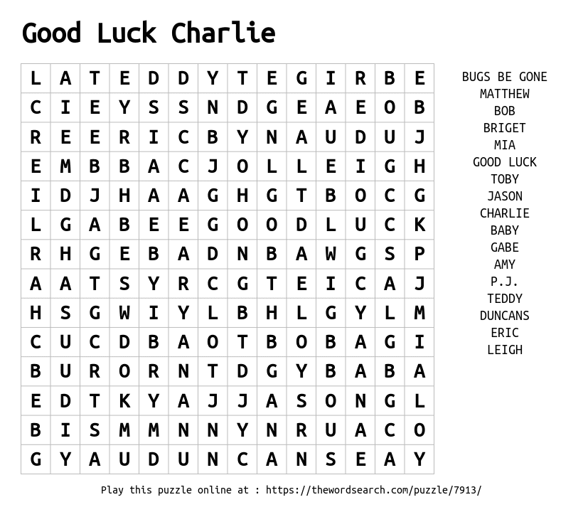 Word Search on Good Luck Charlie