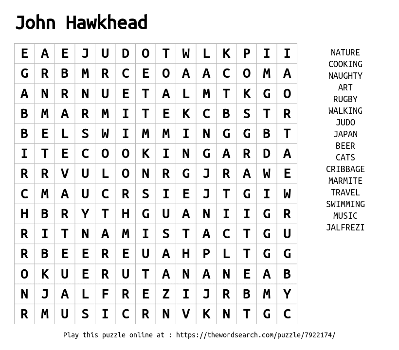 Word Search on John Hawkhead