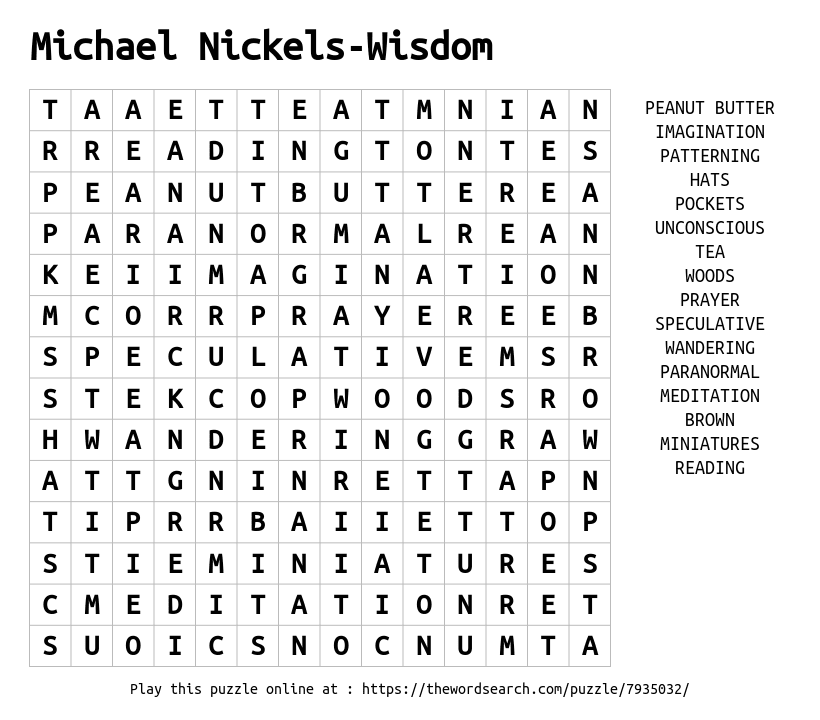 Word Search on Michael Nickels-Wisdom