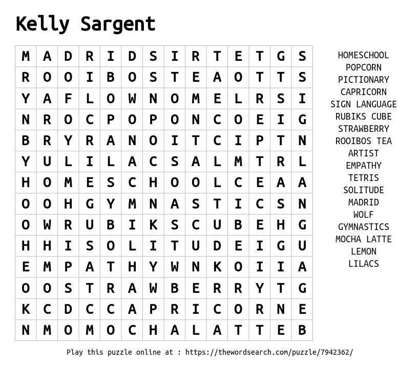 Word Search on Kelly Sargent