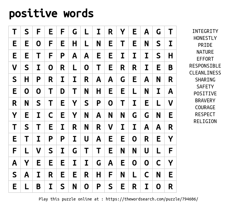 Download Word Search On Positive Words