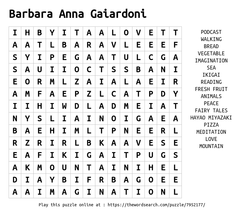 Word Search on Barbara Anna Gaiardoni