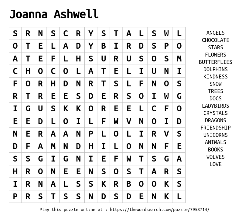 Word Search on Joanna Ashwell