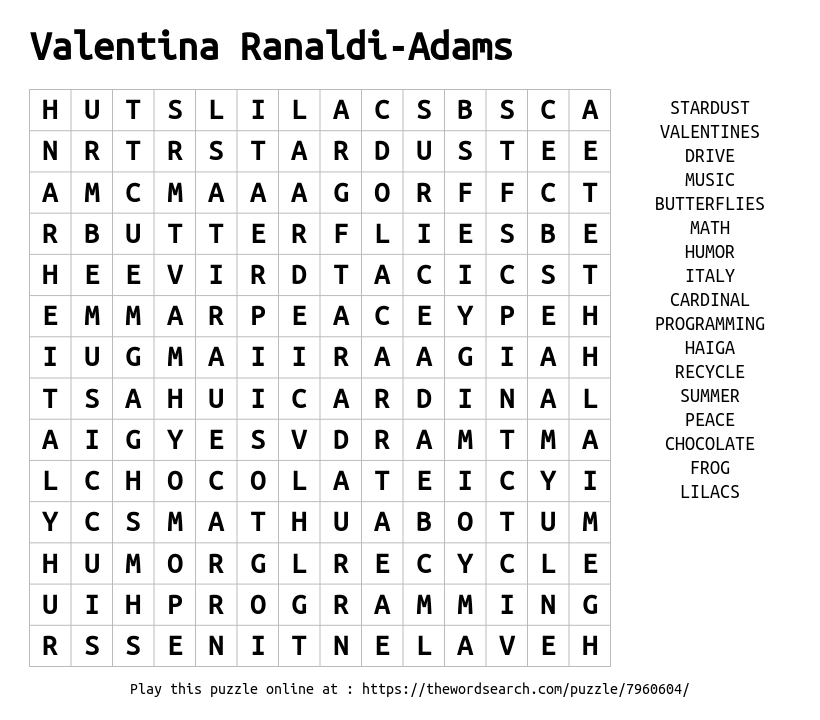 Word Search on Valentina Ranaldi-Adams