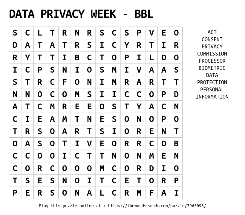 Word Search on DATA PRIVACY WEEK - BBL