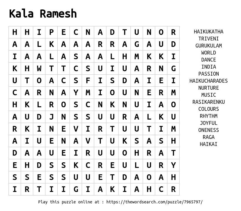 Word Search on Kala Ramesh