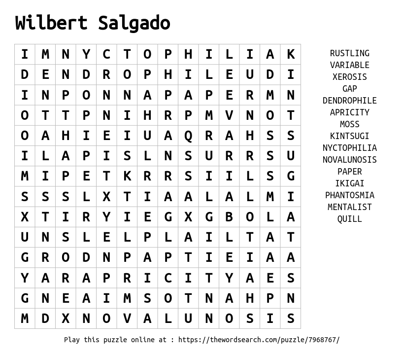 Word Search on Wilbert Salgado
