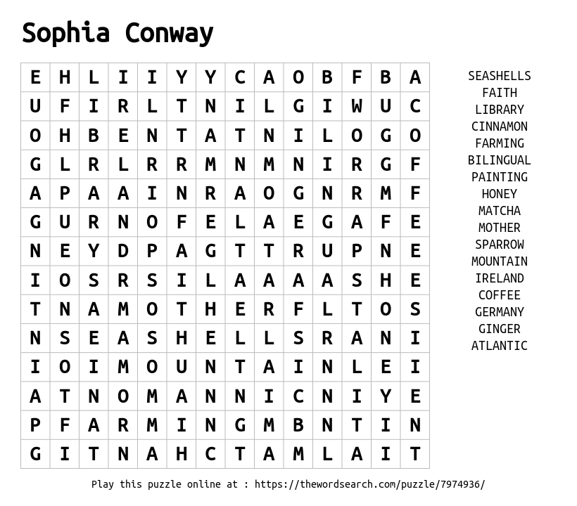 Word Search on Sophia Conway