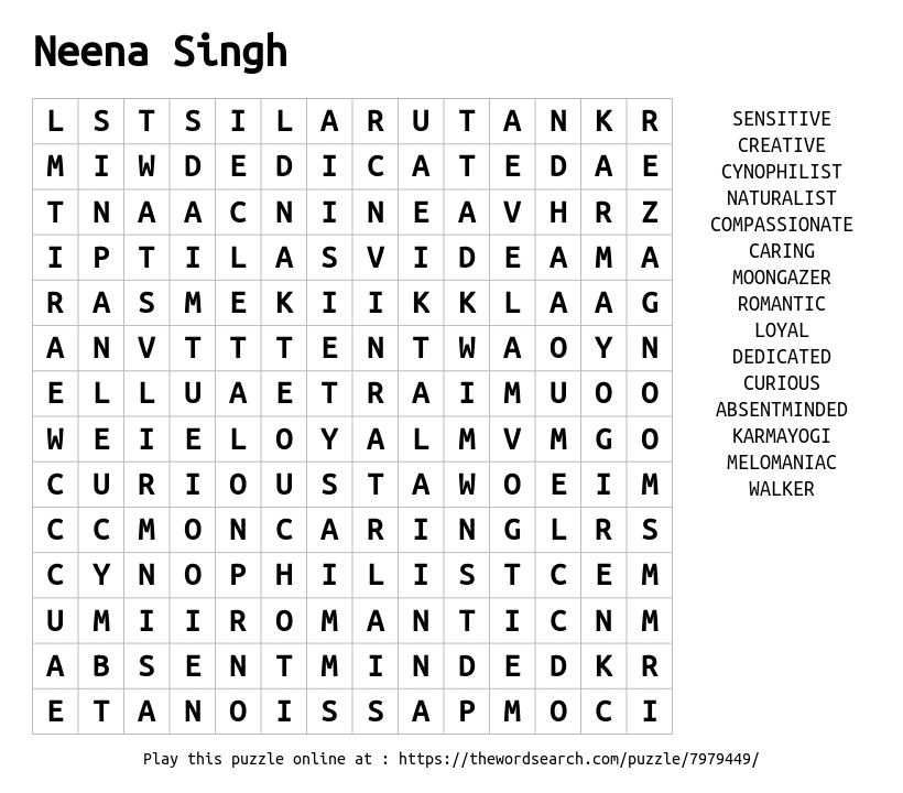 Word Search on Neena Singh
