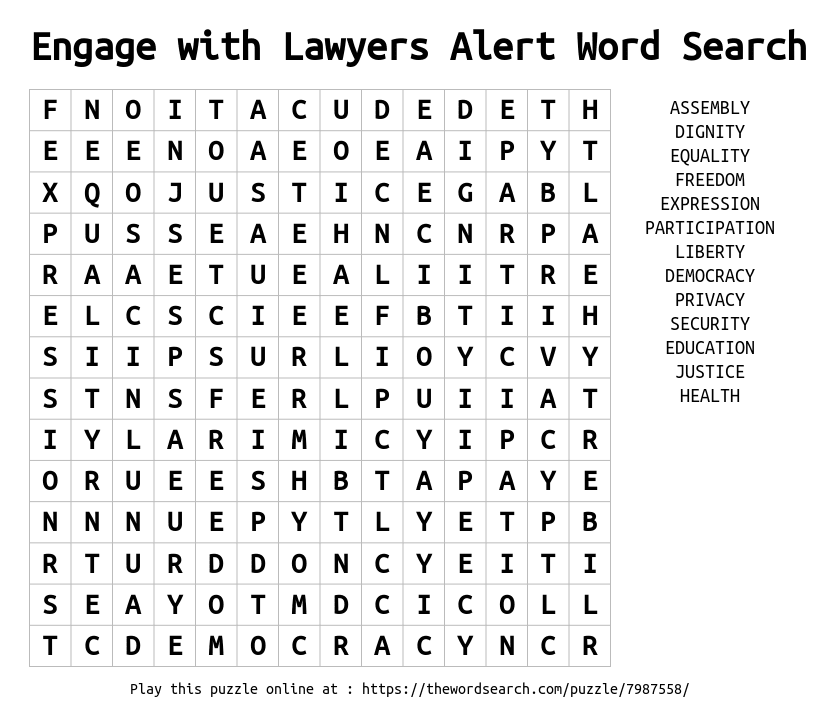 Word Search on Engage with Lawyers Alert Word Search