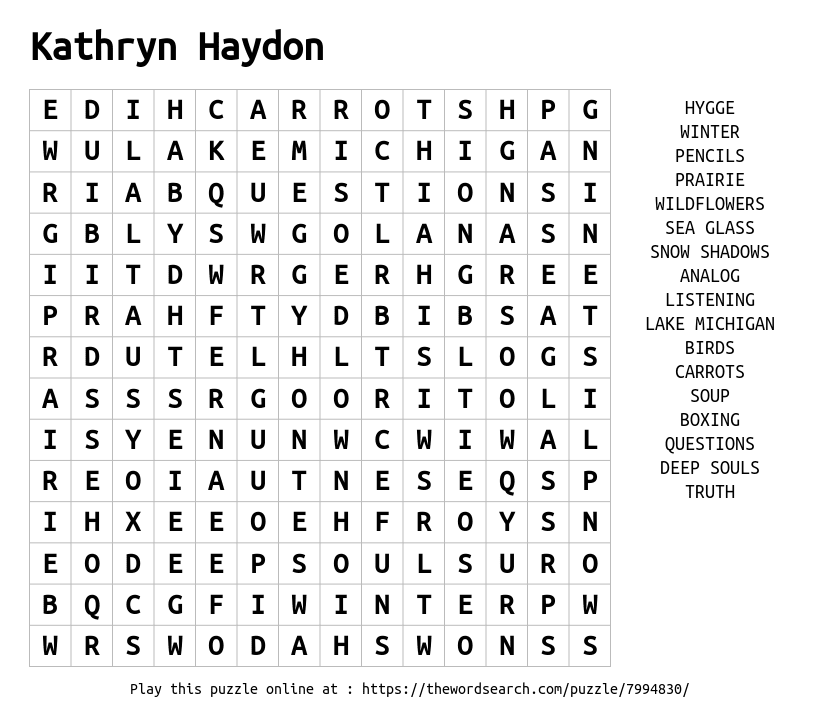 Word Search on Kathryn Haydon