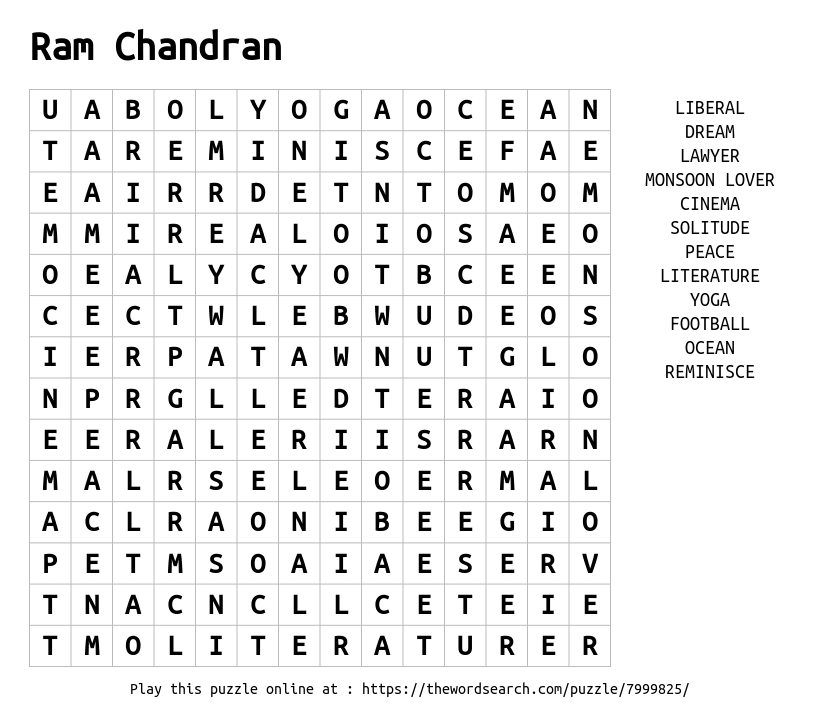 Word Search on Ram Chandran