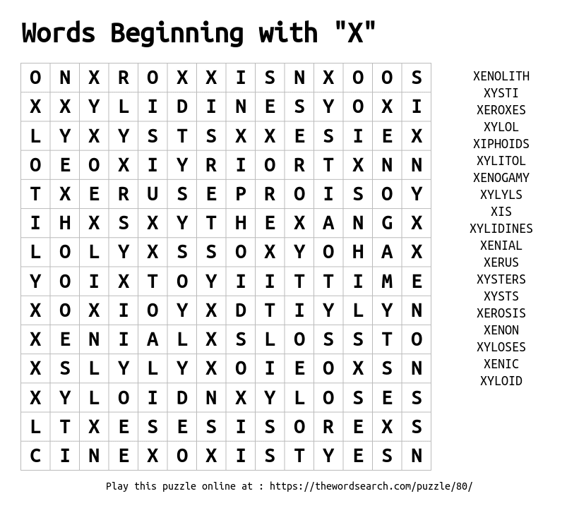 Download Word Search On Words Beginning With X