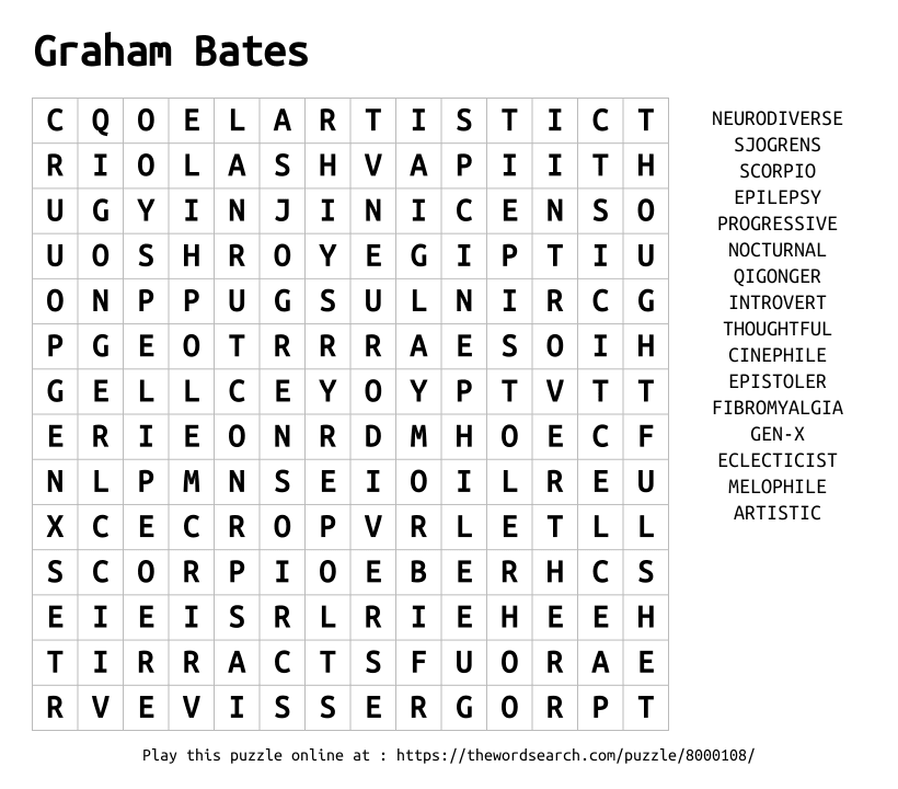 Word Search on Graham Bates