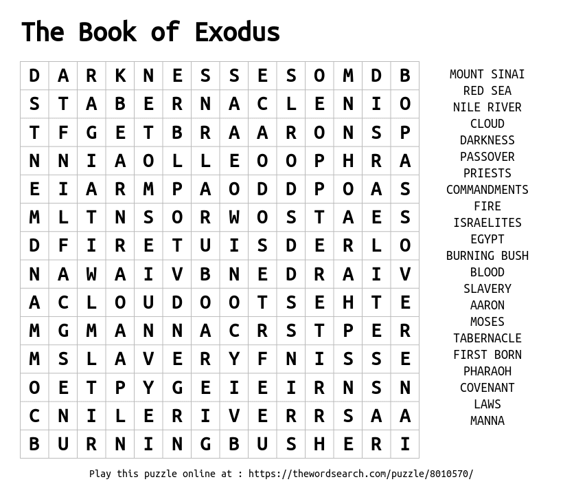 Word Search on The Book of Exodus