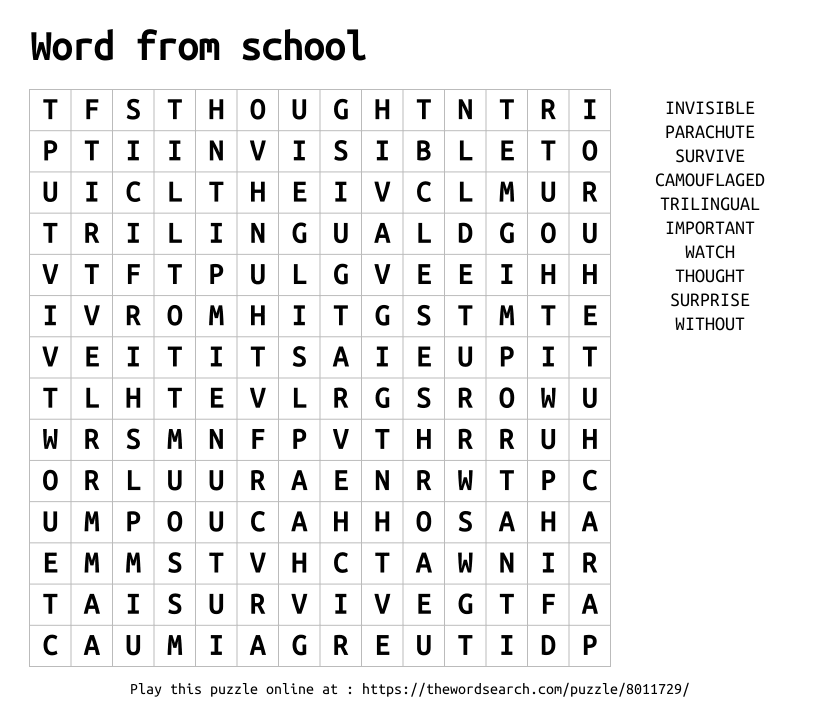 Word Search on Word from school