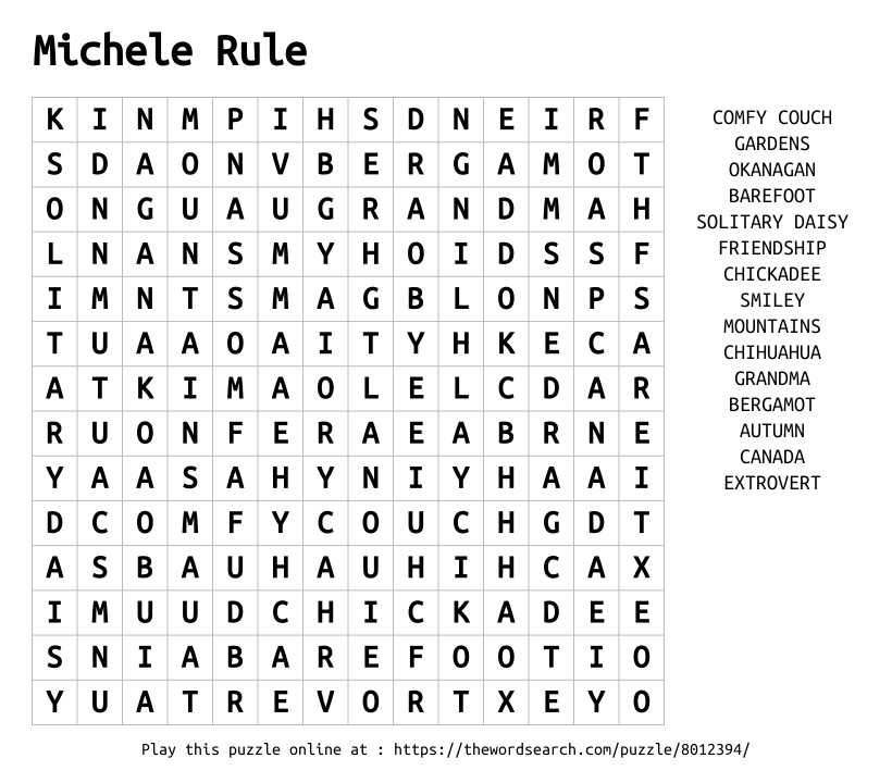 Word Search on Michele Rule