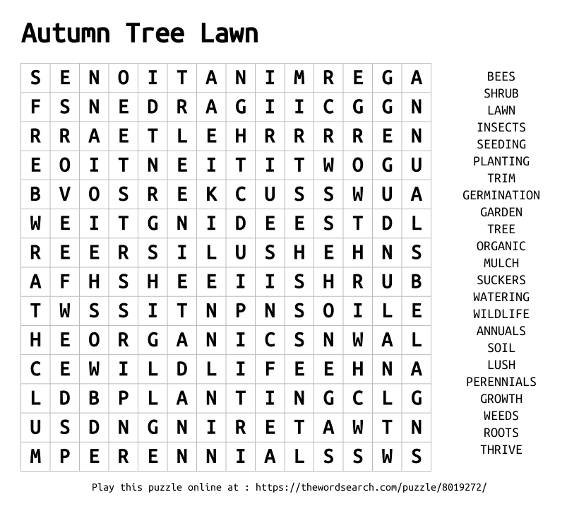 Word Search on Autumn Tree Lawn
