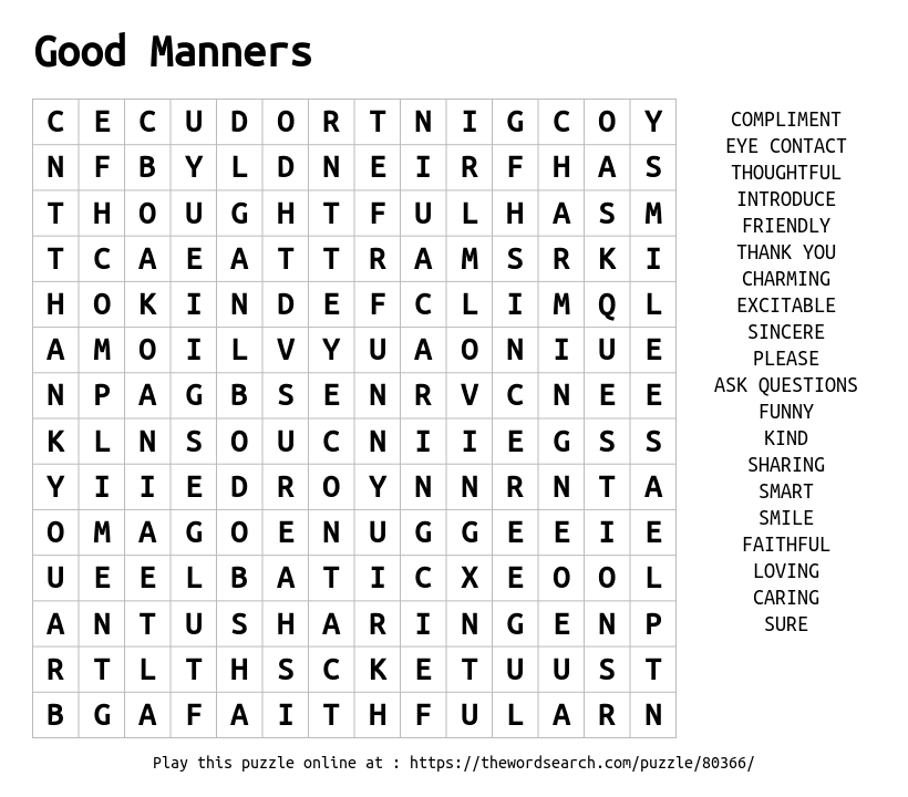 Word Search on Good Manners