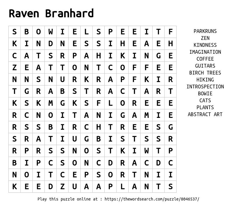 Word Search on Raven Branhard