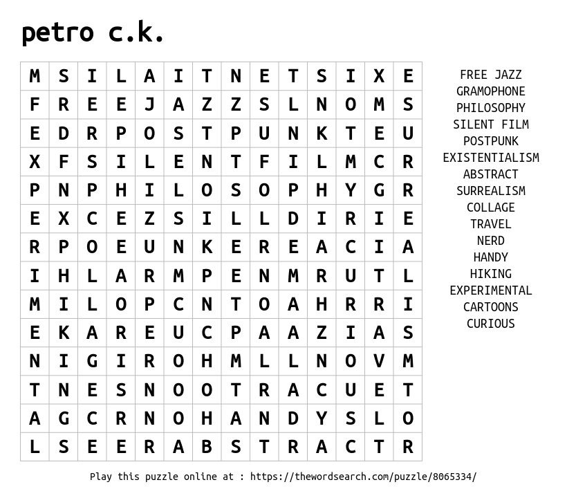 Word Search on petro c.k.