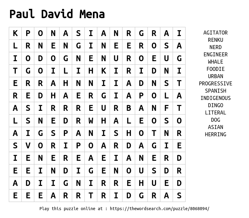 Word Search on Paul David Mena