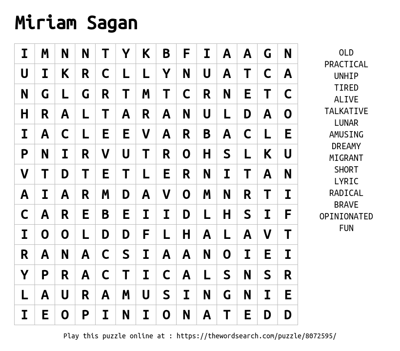 Word Search on Miriam Sagan