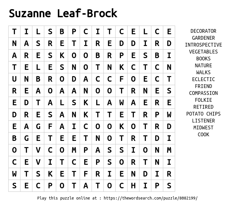 Word Search on Suzanne Leaf-Brock