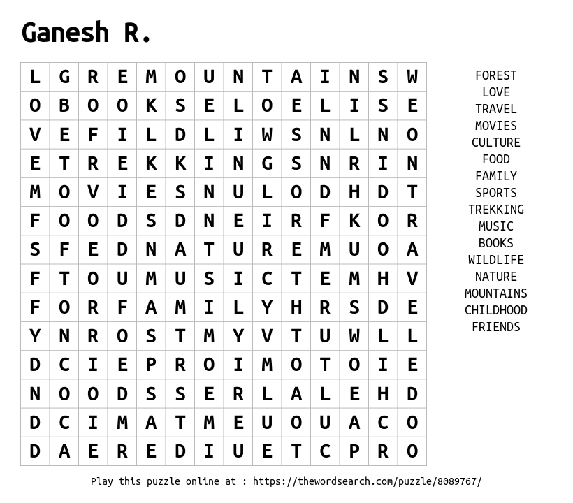 Word Search on Ganesh R.