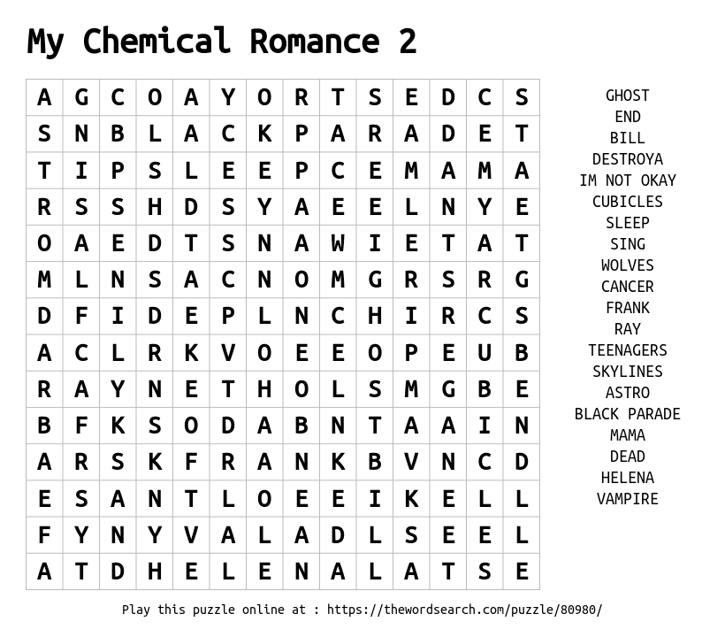 Download Word Search On My Chemical Romance 2