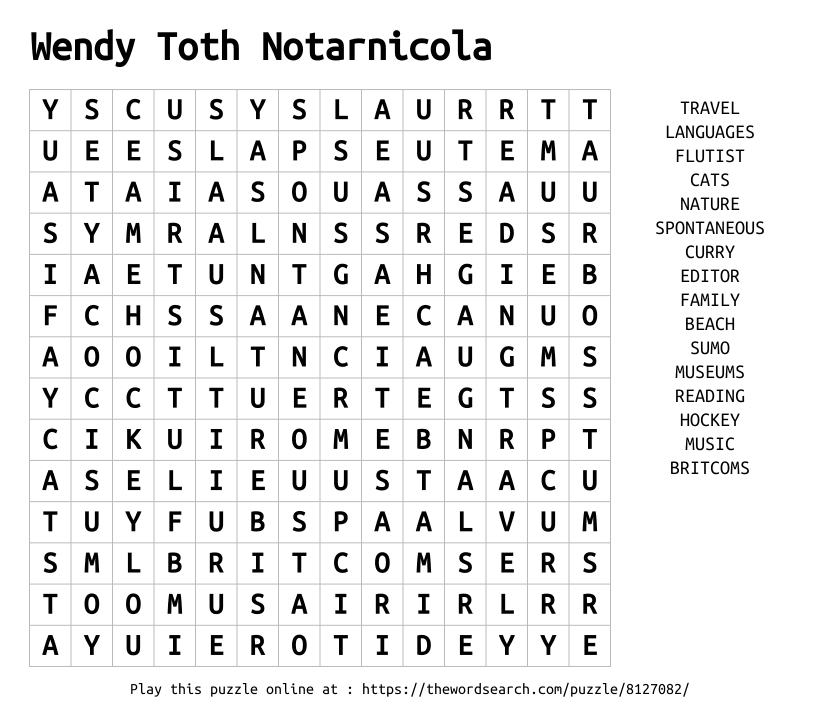 Word Search on Wendy Toth Notarnicola