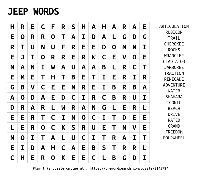 Download Word Search On Jeep Words