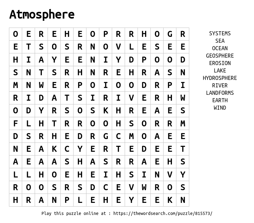 Word Search Atmosphere Answers