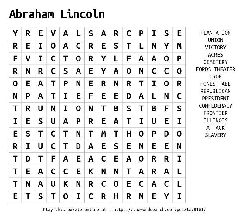 Download Word Search On Abraham Lincoln