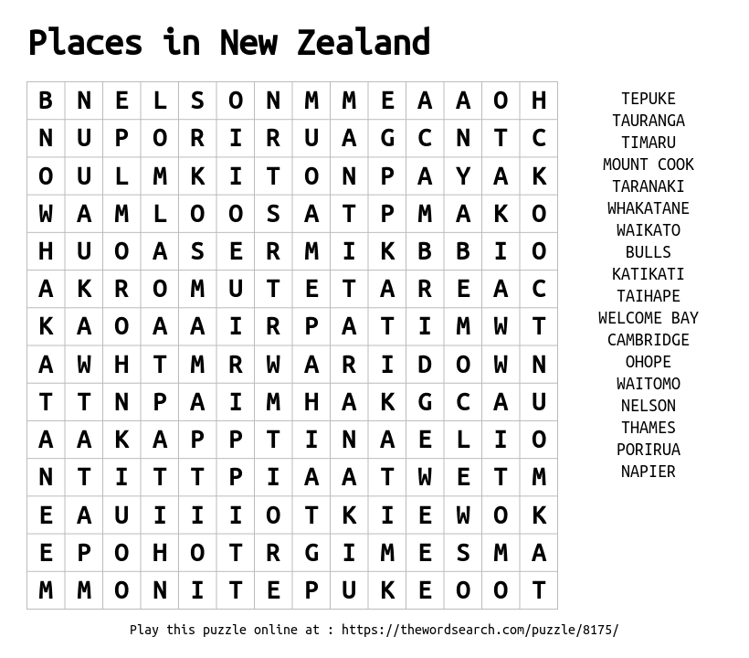 New Zealand Word Search Free Printable Printable Word Search Puzzles New Zealand Word Search