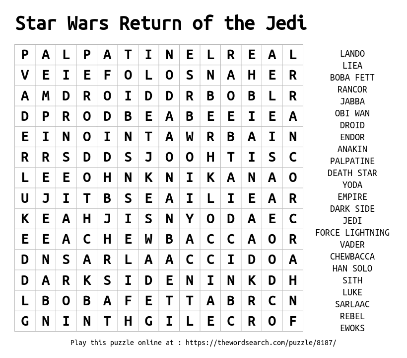 download word search on star wars return of the jedi