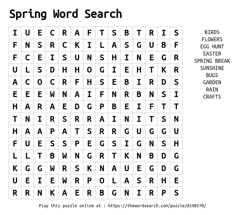 Word Search on Spring Word Search