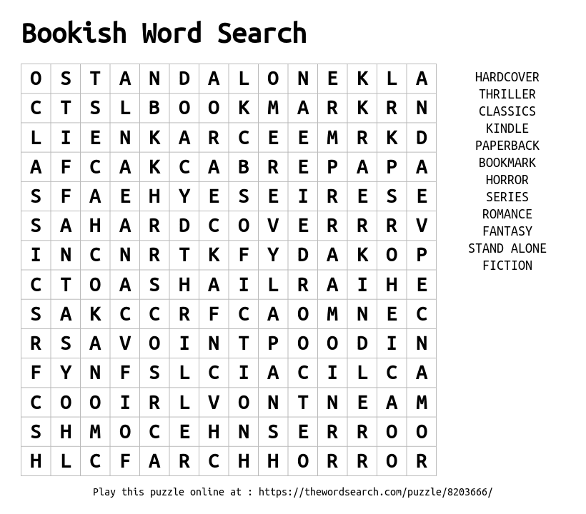 Word Search on Bookish Word Search