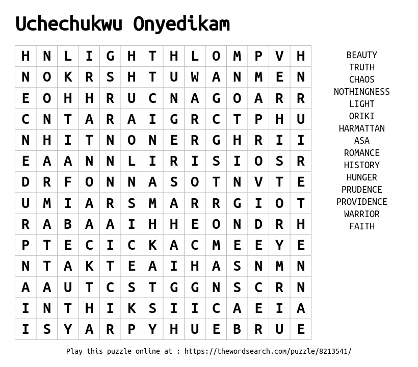Word Search on Uchechukwu Onyedikam