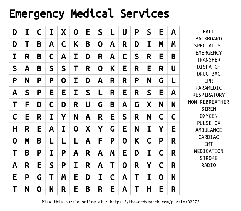 Download Word Search On Emergency Medical Services