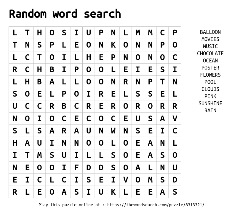 Word Search on Random word search